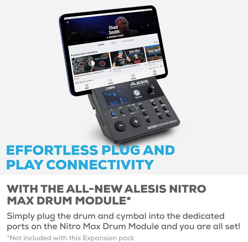 Alesis حزمة توسيع درامز نيترو ماكس - مجموعة درام كهربائية لتوسيع مجموعة نيترو ماكس مع وسادة توم شبكية، 10" صنج مع خنق وكابلات اتصال - Image 5